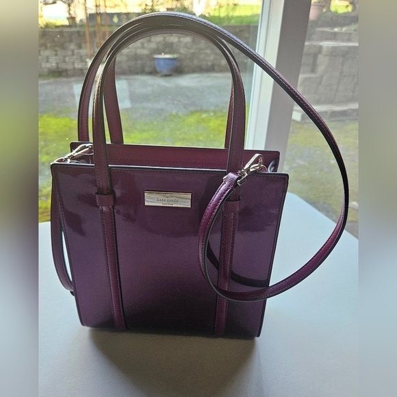NWT Kate Spade Kenzie Patent Faux Leather Mini Tote Dark Raspberry - Picture 4 of 7